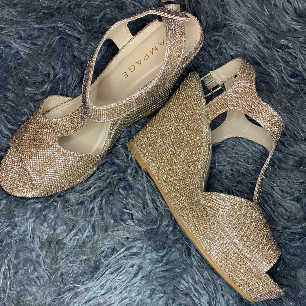 Blush Glitter Mesh Wedges